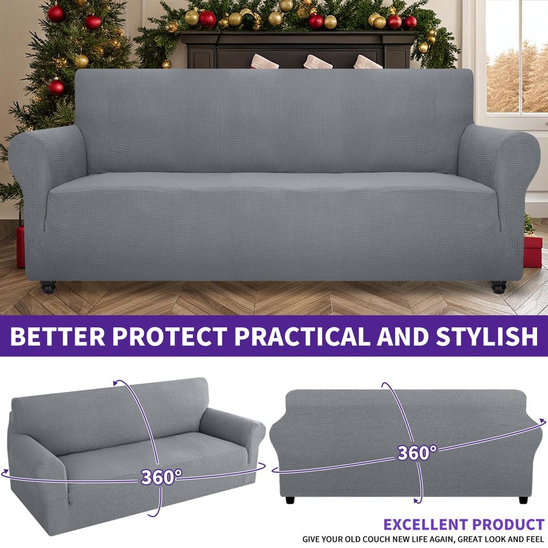 ZNSAYOTX Super Stretch Couch Cover (72"-92") Universal Sofa Covers with Elastic Bottom, Dog Cat Pets Friendly Washable Furniture Protector Fitted Sofa Slipcovers Stay in Place (Light Grey, Sofa) - Image 2